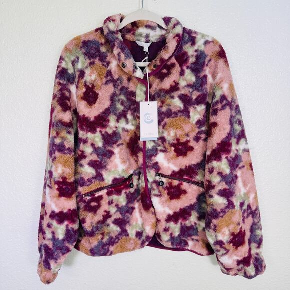 Johnny Was CALME Jacket Womens XL Fleece Bomber Watercolor Floral Boho Coat Soft - Picture 1 of 13